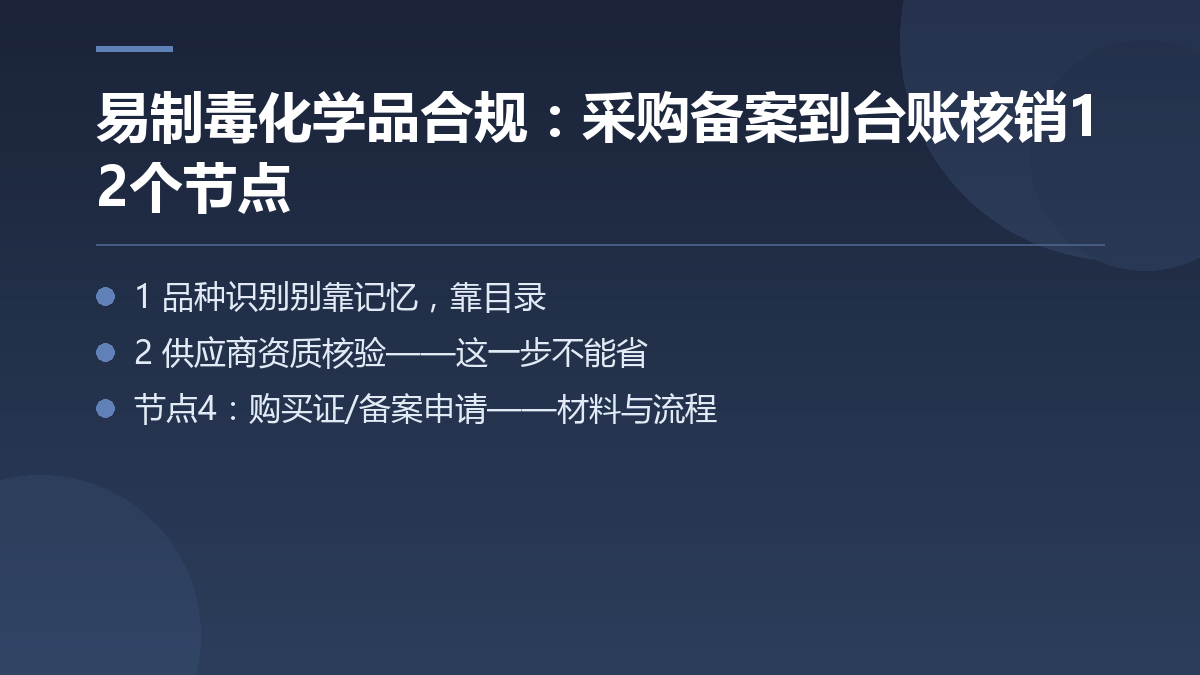 易制毒化学品合规:采购备案到台账核销12个节点 — 文章要点图